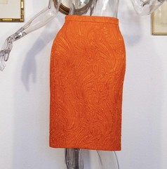 Vintage 1980s Escada Orange Wool Silk Skirt Suit Gold Button Size M UK 12