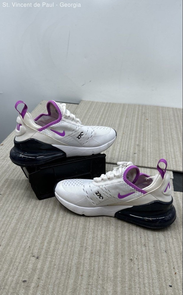 Nike Air Max 270 GS White Black Fuchsia Shoes 943345-116 Youth 4Y Women’s 6.5 VG