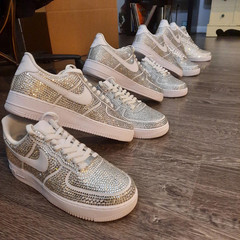 Custom Nike Air Force 1s with Crystal Clear Rhinestones, All White