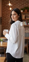 Valentino Button-Down Shirt Tie-Back Classic Top Cotton Blouse White 38/L