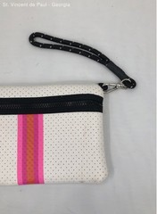 White Striped Neoprene Clutch Pink Purple Orange Strip With Black Wristlet Great