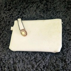 Women’s White Solid Zip-Around Wallet w/ Zipper, Wrist Strap