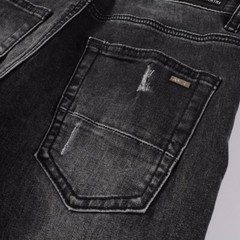 Men’s Skinny Stretch Jeans Mid-Rise Gray Laser Rips Eco Wash & Comfort Fit
