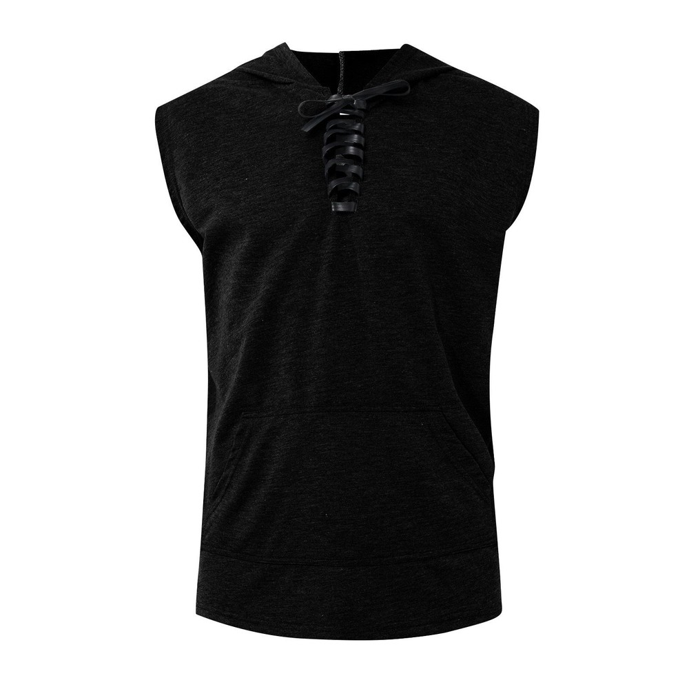 Man Sleeveless Hoodie Hooded Workout Gym Bodybuilding Training Tank Top Vest