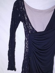 B.loom Black Beige Floral Lace Sheer Ruched V-Neck Long Sleeve Mini Dress S