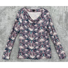 Talbots Top Womens Large Floral Cowl Neck Stretch Knit Pullover Floral Office