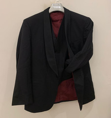 Vintage pure wool classic Tuxedo night black shawl lapel 3 piece suit 42R
