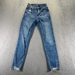 American Eagle Outfitters Jeans Womens 000 Blue Denim Mom Skinny Leg Distressed