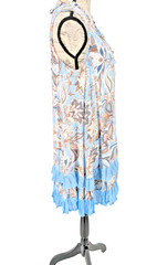 PAPILLON Sun Dress SMALL Blue White Brown Floral 100% Viscose (Rayon) Beach