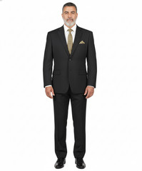 VINCI Men Solid Color Elastic Waistband Classic Regular Fit Black Suit