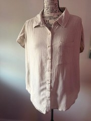 Torrid 100% Cotton Short Sleeve Gauze Button-Up Shirt Natural Size 1