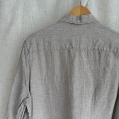 Vintage Claiborne 100% Linen Shirt Mens Large Beige Slim Fit Button Down Coastal