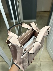 ALDO Pink Embossed Logo Satchel Top Handle Bag Shoulder Strap, Zip, Gold HW