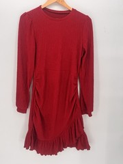 Cupshe Red Wrap Ruffled Ruched Mini Dress Long Sleeve Crumpled Sz Small Bohochic