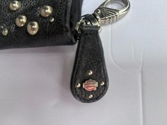 Harley Davidson Black Leather Studded Crossbody Bag Clutch Wallet Silver Logo
