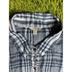 Lucky Brand Button Down Women L Blue Plaid Gauze Long Sleeve Chest Pocket Shirt