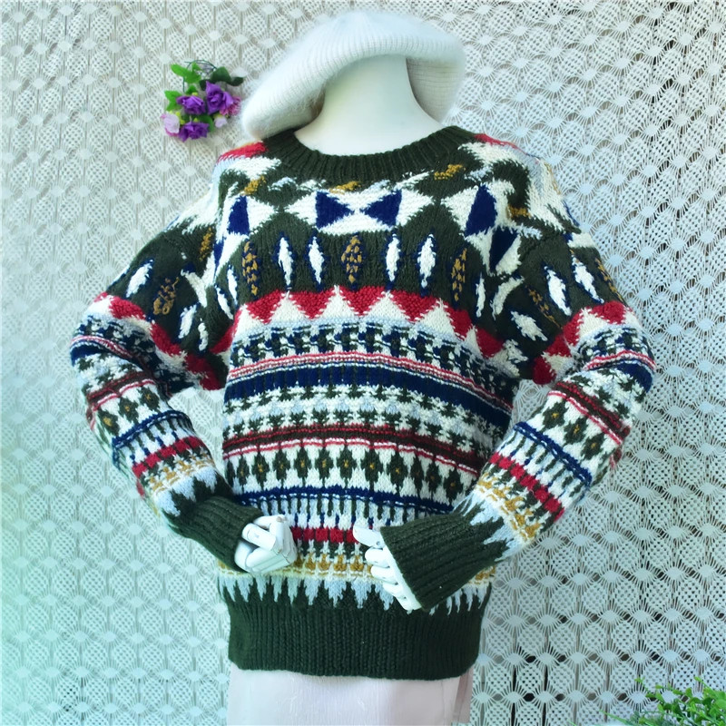 100% Wool Women Thick Warm British Style O-Neck Slim Sweater Jumper Pull Tops
