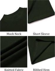Mens Short Sleeve Mock Turtleneck Sweater Casual Ribbed Knit Pullover Top Tee