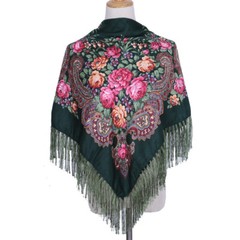 Ethnic Style Shawl Print Square Scarf Cotton Scarf Retro Tassel Shawl Women