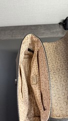 GUESS Beige/Brown Logo Print Small Crossbody Bag w/ Chain Strap, Magnetic