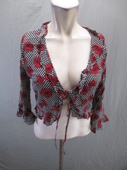 Forever 21 Size M Women Multicolor Floral Front Tie 3/4 Neck Ruffle Crop Top 861