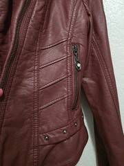 Santelon Women’s Burgundy Zip-Front Lined Biker Jacket w/ Pockets Size XL