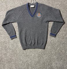 Vintage Charles Kirk of Worthing. Grey School Sweater with Embroidered Crest (M)