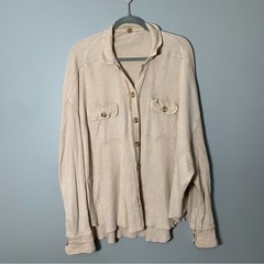 Free People FP One Thermal Button Down Scout Shirt Jacket Shacket Waffle Knit