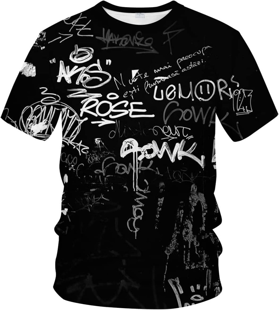 Men’s 3D Print Hip Hop Graffiti Graphic T-Shirt Cool Shirt Novelty Tee Top