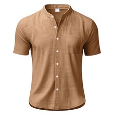 Summer Solid Stand Collar Pocket Loose Casual Shirt Tee