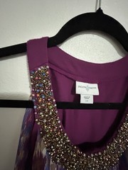 Jaclyn Smith Multi Color Beaded Top Chiffon Purple Size Large Exc Condition