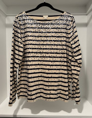 J.CREW Women’s Beige/Blue Striped Crew Neck Long Sleeve Knit Sequin Top XL