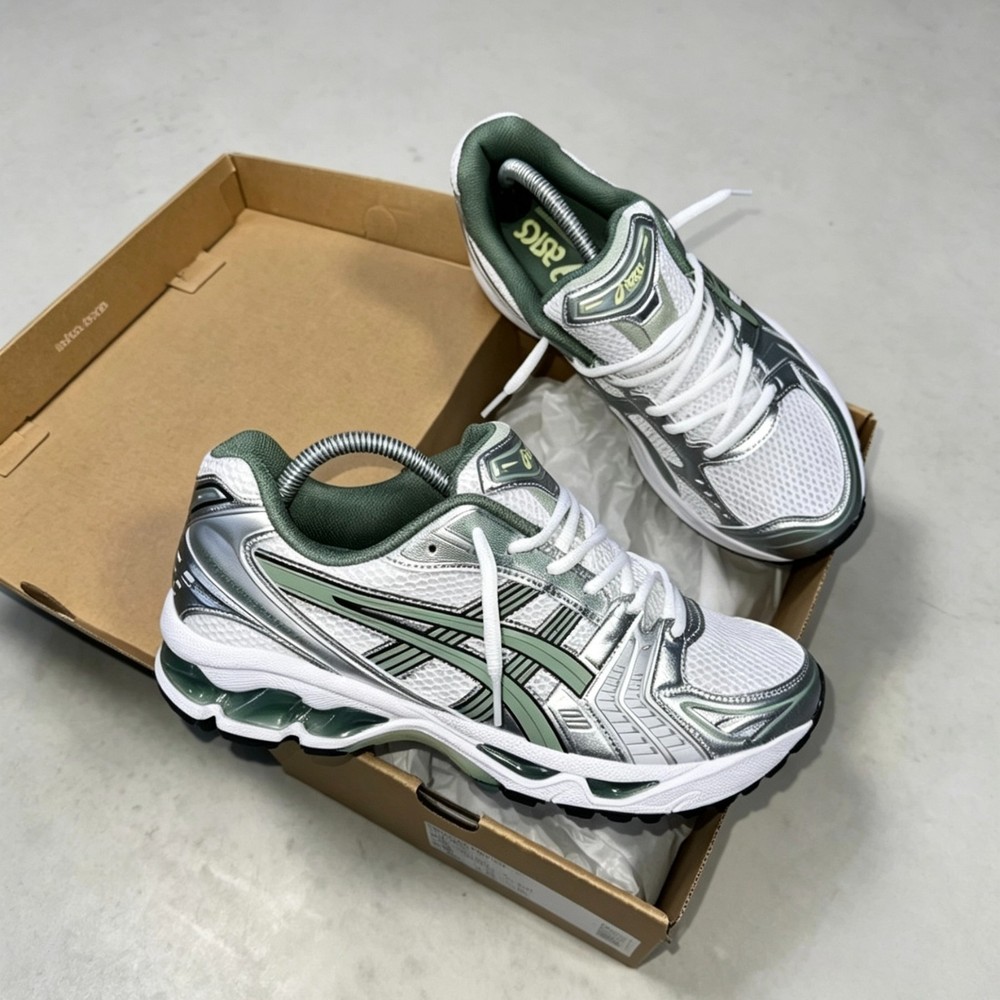 Asics Gel Kayano 14 White Pure Silver Slate Grey Sage Running Shoes 1201A019-107
