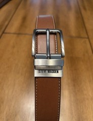 Steve Madden Men’s Reversible Belt Brown/Black Silver Buckle Solid 1.5in 34/36