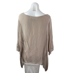 Womens Beige Silk Lagenlook Round Neck Batwing Sleeve Tunic Shirt Blouse Top S/M