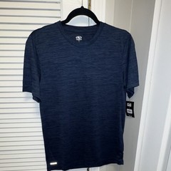 Athletic Works Men’s S Blue Heather V-Neck Short Sleeve Moisture Wicking Tee
