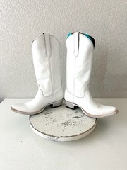 Lane EMMA JANE White Cowboy Boots Western Cowgirl Mid Calf Tall Snip Toe Sz 7