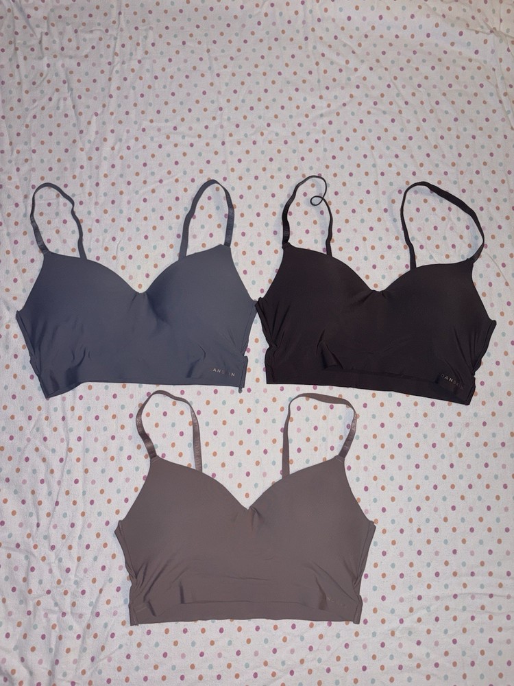 Danskin Intimates Seamless Wireless Bralette Set of 3 Blue Brown Taupe 34C