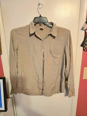 Lands End 100% Silk Tan Long Sleeve Button Up Blouse Women’s 10 Regular