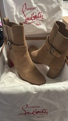 Christian Louboutin Stretchlamo XA Beige Suede Bootie EU 37.5 Red Sole