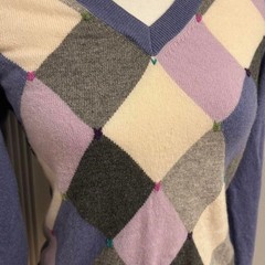 Charter’s Club Multicolor Argyle Cashmere V Neck Sweater with Hearts Size Small