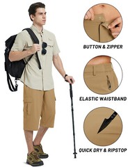 Men’s 3/4 Length Capri Pants Quick Dry Outdoor Hiking Work Below Knee Shorts US