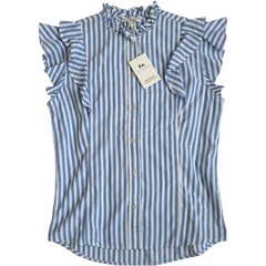 Free Assembly Ruffle Stripe Top L Blue White Sleeveless Cotton Coastal Preppy