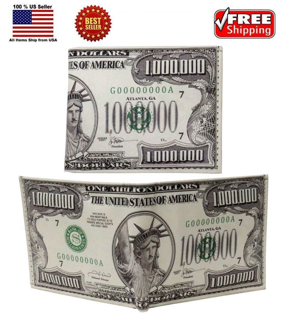 $1.000,000 1 Million Dollar Bill Photorealistic Leather Bi-Fold Bifold Wallet