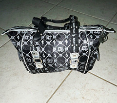 Baby Phat Black Logo Print Duffle Bag Silver Hardware Zip Closure Lined