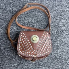Vintage Leather Saddle Crossbody Bag Studded Concho Boho Western Small Purse