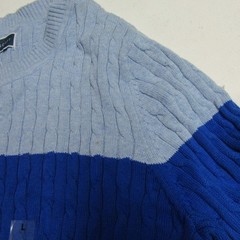 Karen Scott Cotton Colorblocked Knit Sweater Crewneck Light Blue Combo Size L