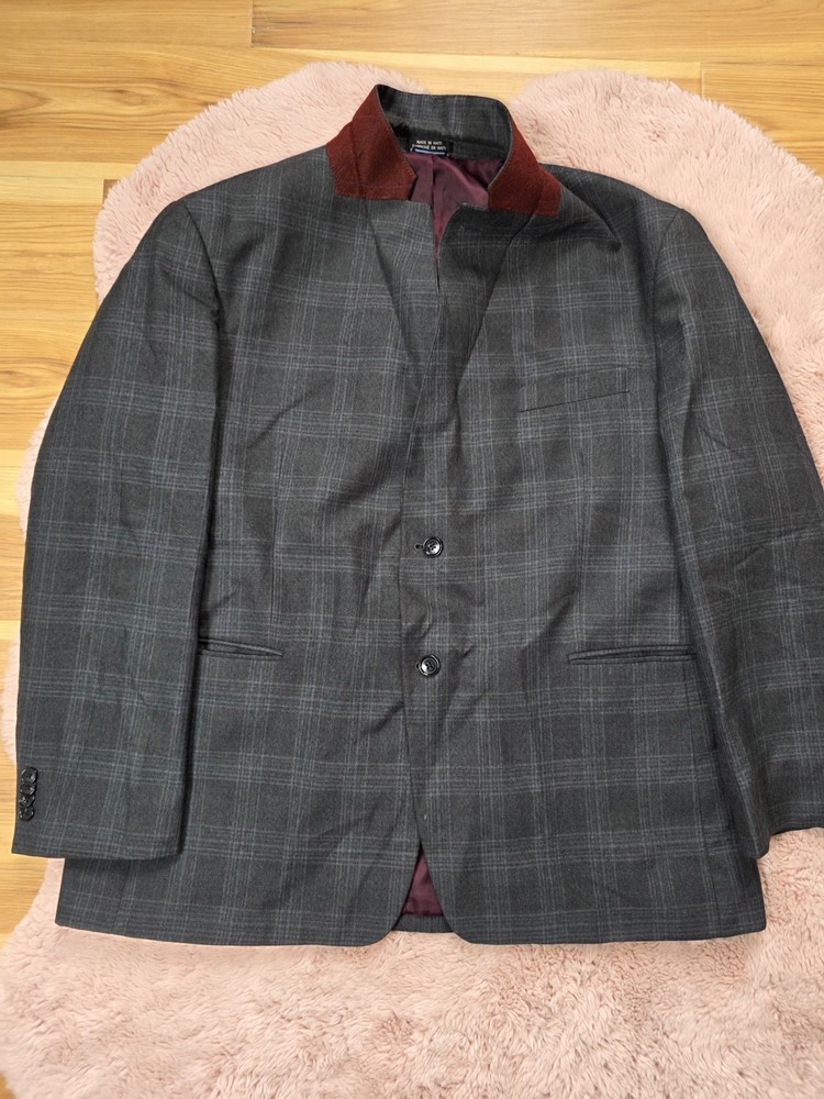 Tommy Hilfiger Men’s Gray Plaid Blazer 48R 3-Button Single-Breasted