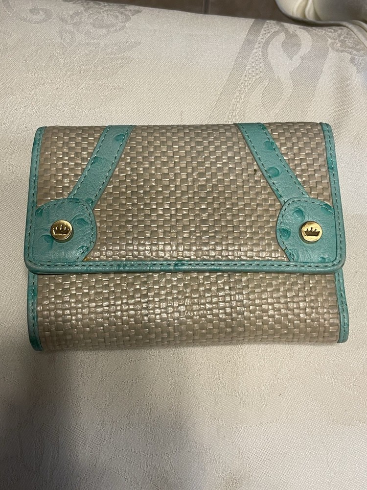 Elaine Turner Turquoise Ostrich Leather/StrawWallet New Without Tags