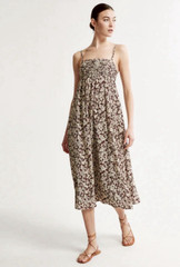 Abercrombie & Fitch Brown Beige Floral Square Neck Smocked Midi Sundress S